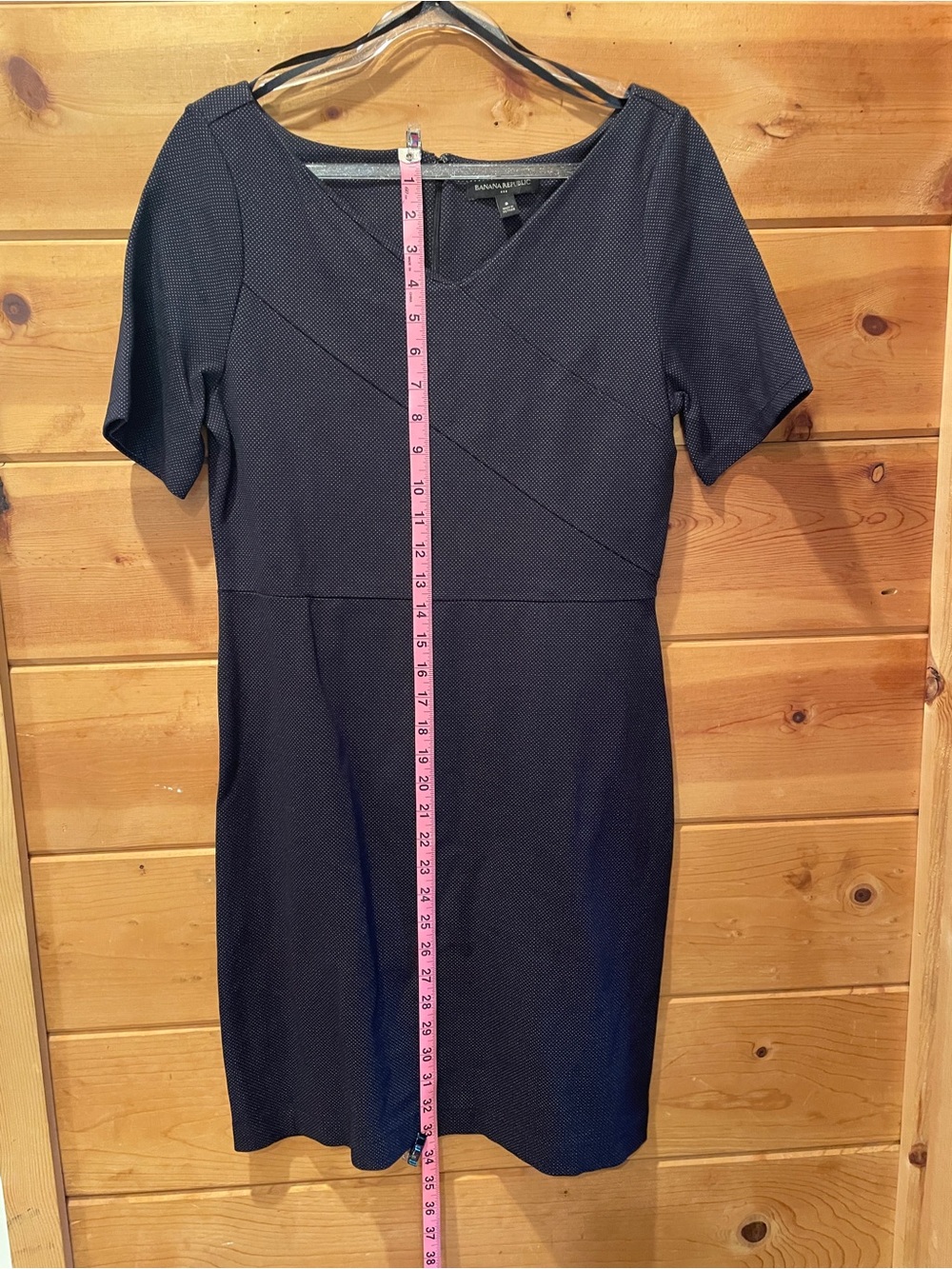 Banana Republic Women's Dress Navy Blue Polka Dot Print Stretch Knit Sheath - Picture 7 of 10